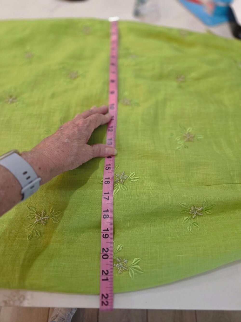 Vintage Lime Green Linen Skirt Sz 14 Floral Embroidery Maxi Coastal Boho Summer - Picture 11 of 13